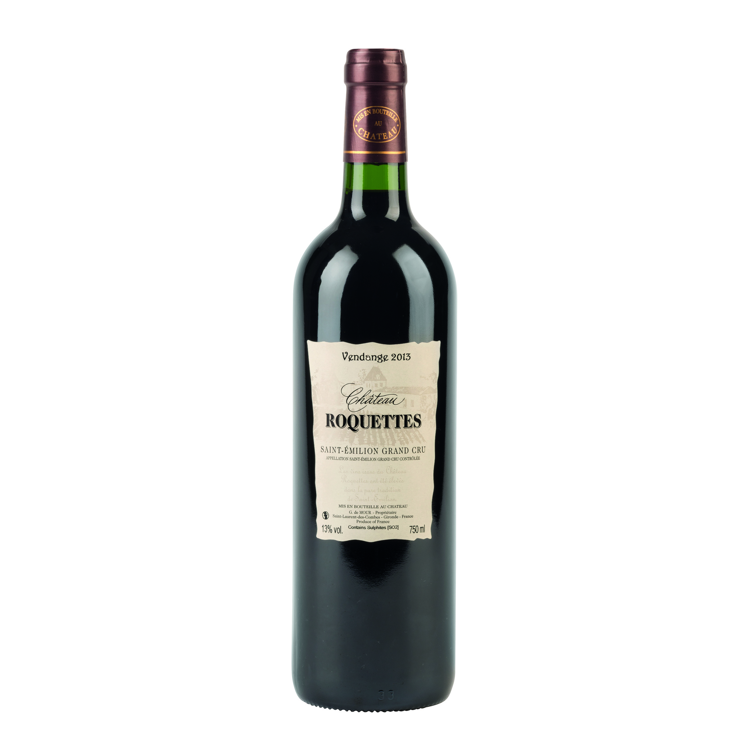 CHÂTEAU ROQUETTES – SAINT-ÉMILION - Vin rouge, 2013